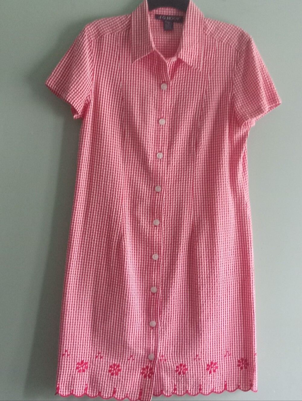Vintage 90's J.G. Hook Cotton Seersucker Red & White Gingham Dress - Size 12